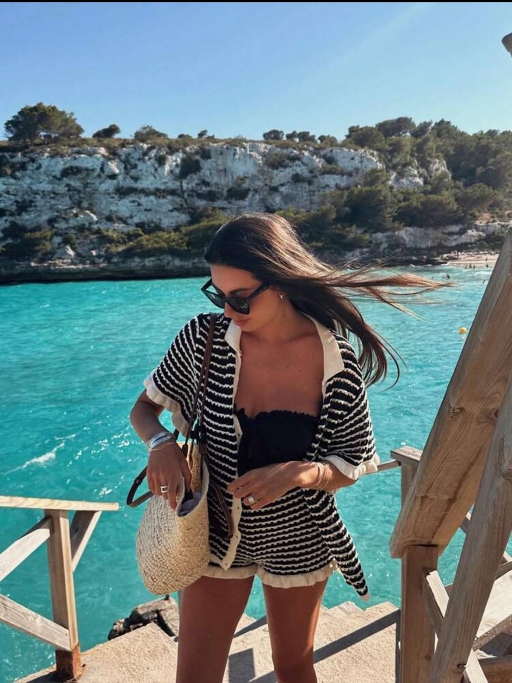 Striped Black and White Crochet Beach Cover-Up Set